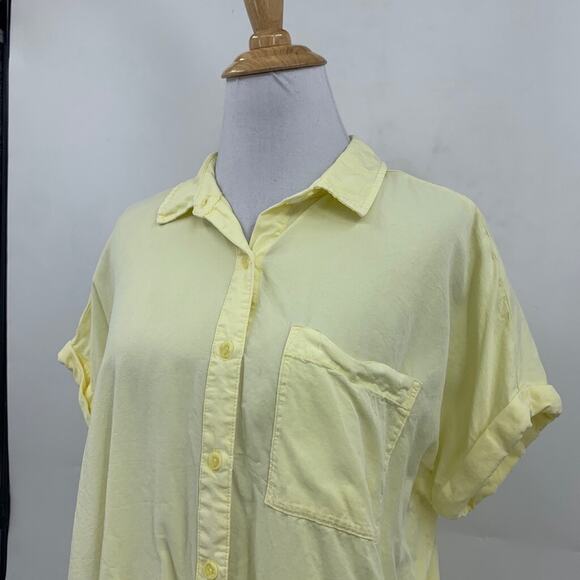 Ecothreads Shirt Women M Medium Yellow Button Up Pocket Short Sleeves Dropcut - Picture 4 of 13